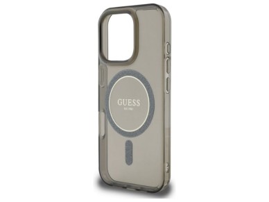 Funda Guess IML Glitter Circle MagSafe para iPhone 16 Pro Max - negra