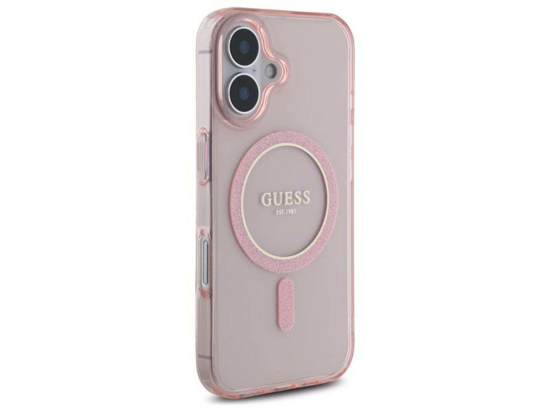Capa rígida rosa/rosa com glitter circular IML MagSafe para iPhone 16 6.1