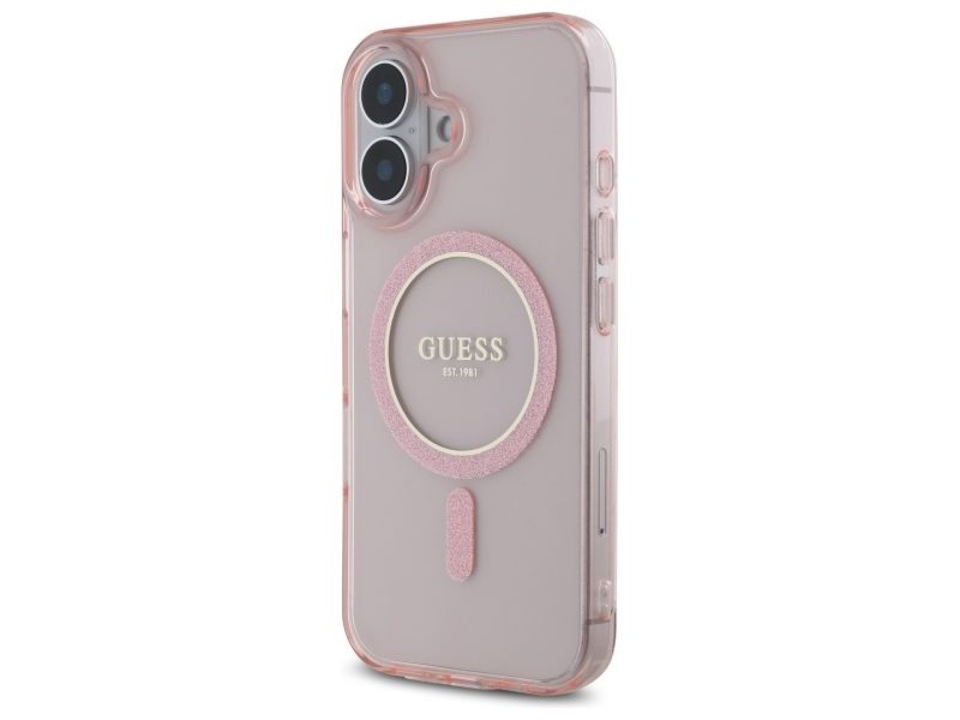 Capa rígida rosa/rosa com glitter circular IML MagSafe para iPhone 16 6.1