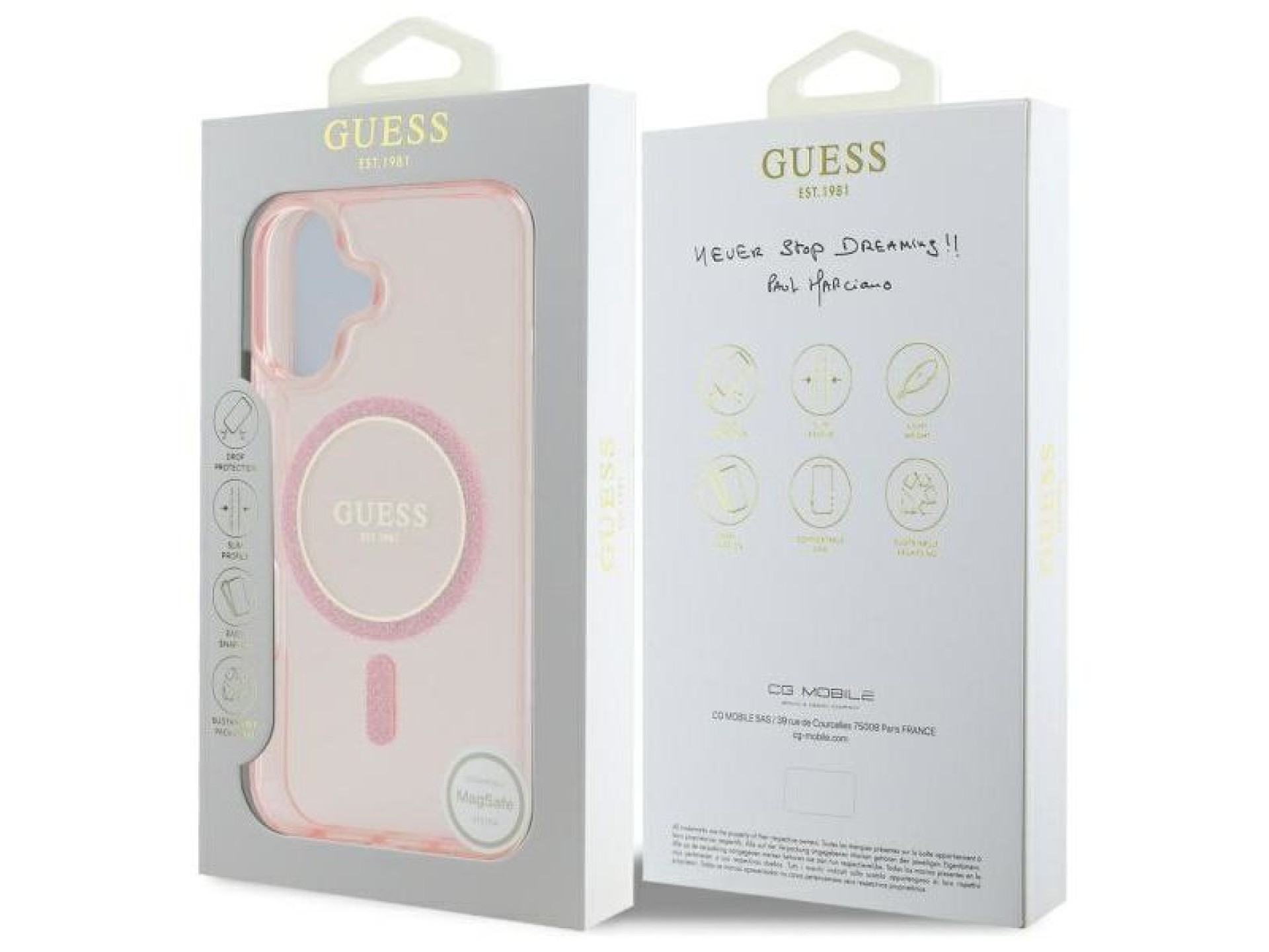 Capa rígida rosa/rosa com glitter circular IML MagSafe para iPhone 16 6.1