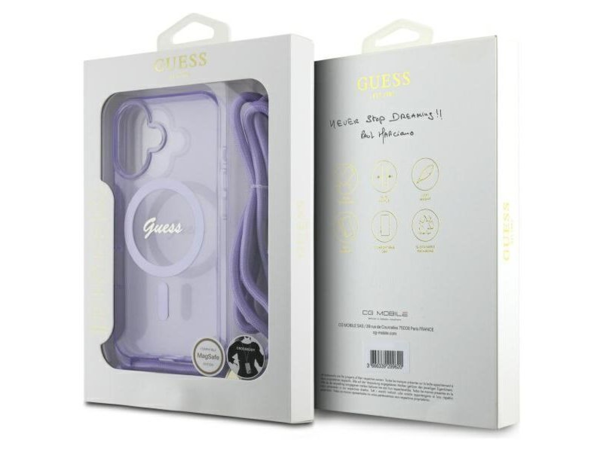Capa Guess Crossbody Cord Script MagSafe para iPhone 16 - Roxa