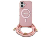 Capa Guess Crossbody Cord Script MagSafe para iPhone 16 - Rosa