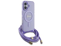 Capa Guess Crossbody Cord Script MagSafe para iPhone 16 - Roxa Capa Guess Crossbody Cord Script MagSafe para iPhone 16 - Roxa