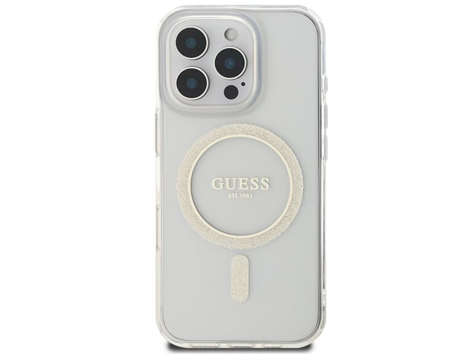 Funda Guess IML Glitter Circle MagSafe para iPhone 16 Pro Max - Transparente