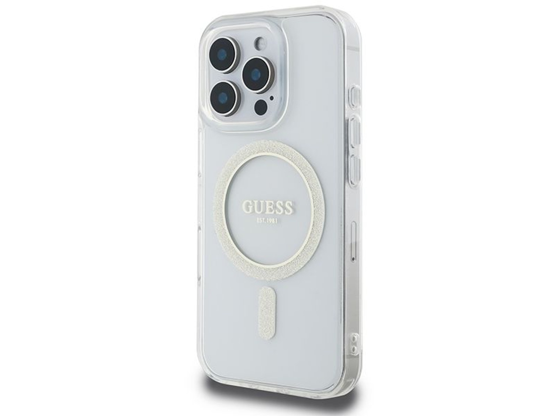 Funda Guess IML Glitter Circle MagSafe para iPhone 16 Pro Max - Transparente