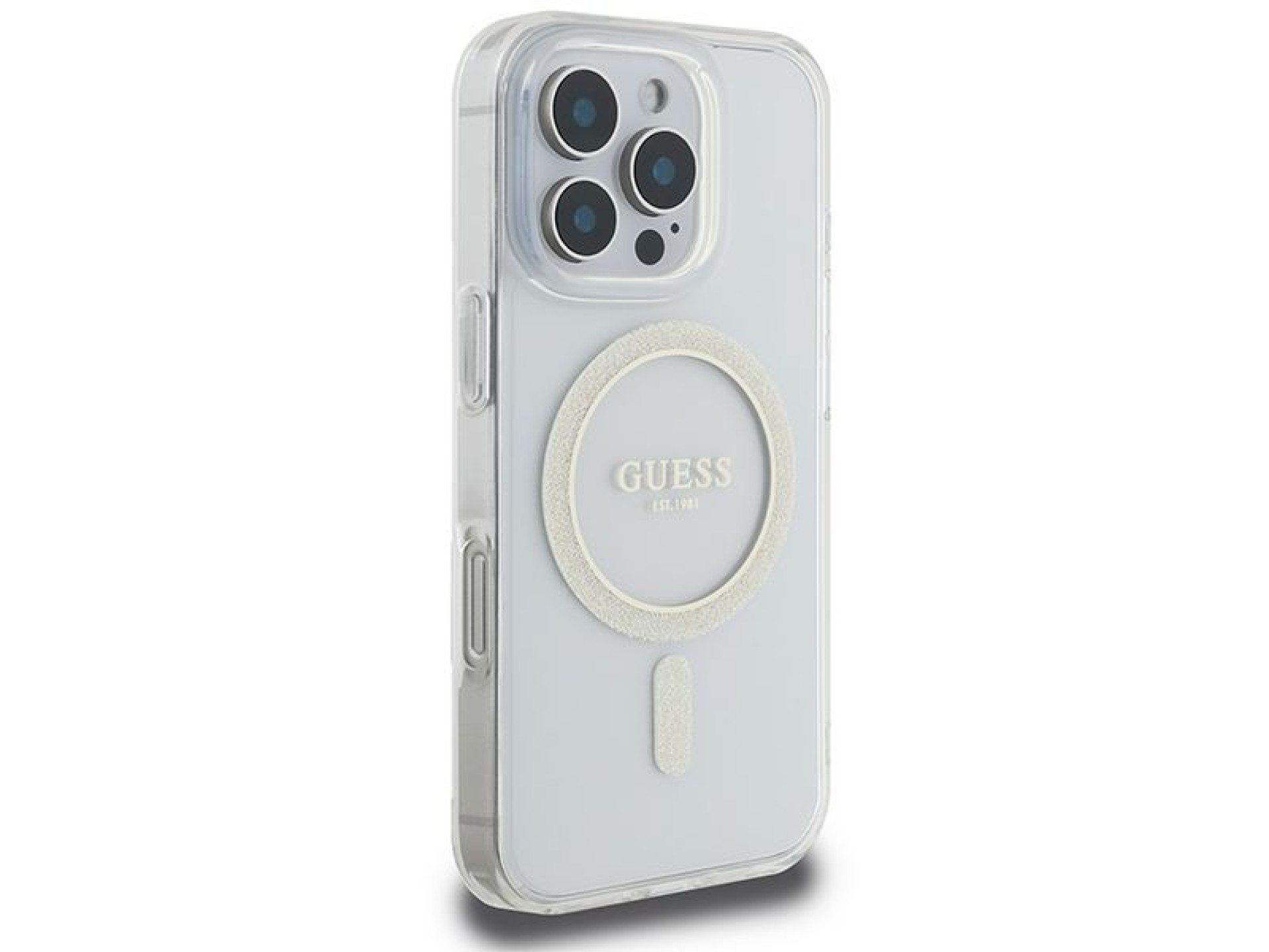 Funda Guess IML Glitter Circle MagSafe para iPhone 16 Pro Max - Transparente