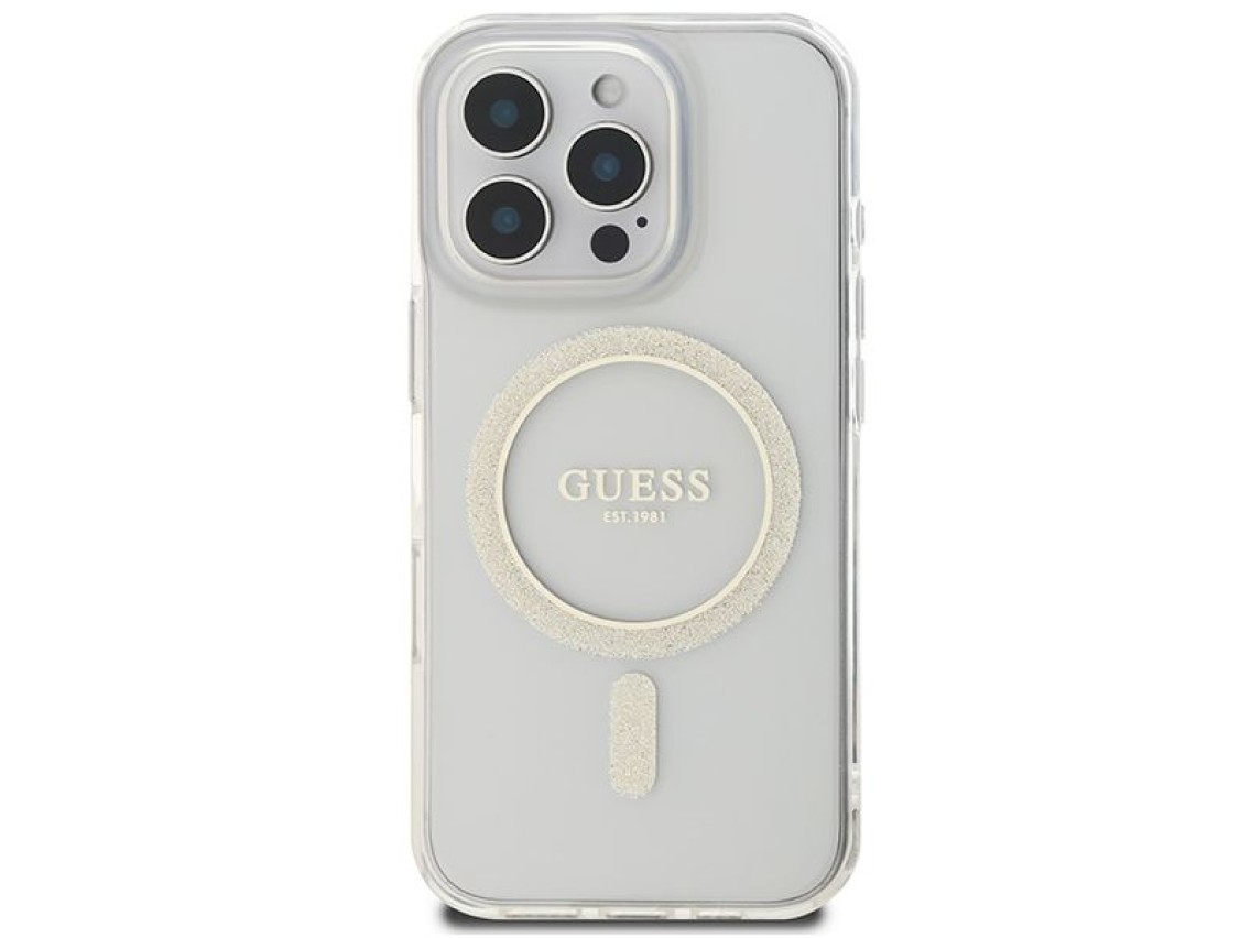 Funda Guess IML Glitter Circle MagSafe para iPhone 16 Pro Max - Transparente