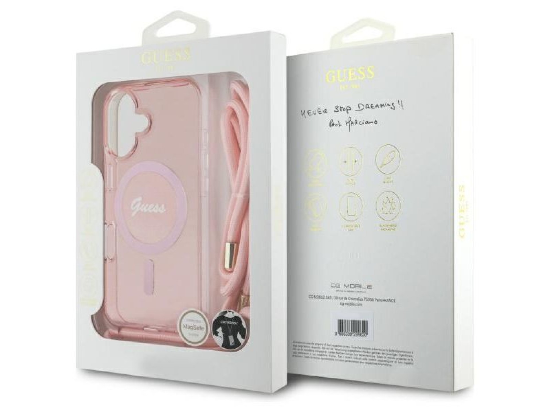 Funda Guess Crossbody Cord Script para iPhone 16 MagSafe - Rosa