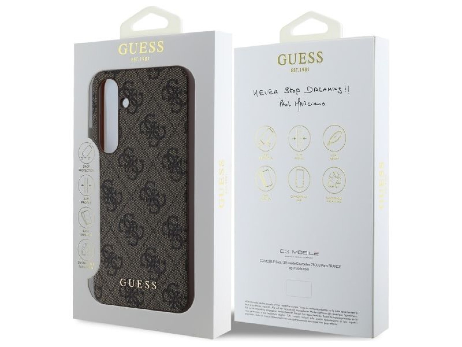 Estuche rígido Guess GUHCS24FEG4GFBR S24 FE S721 marrón/marrón 4G Metal Gold Logo