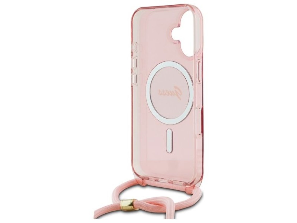 Funda Guess Crossbody Cord Script para iPhone 16 MagSafe - Rosa
