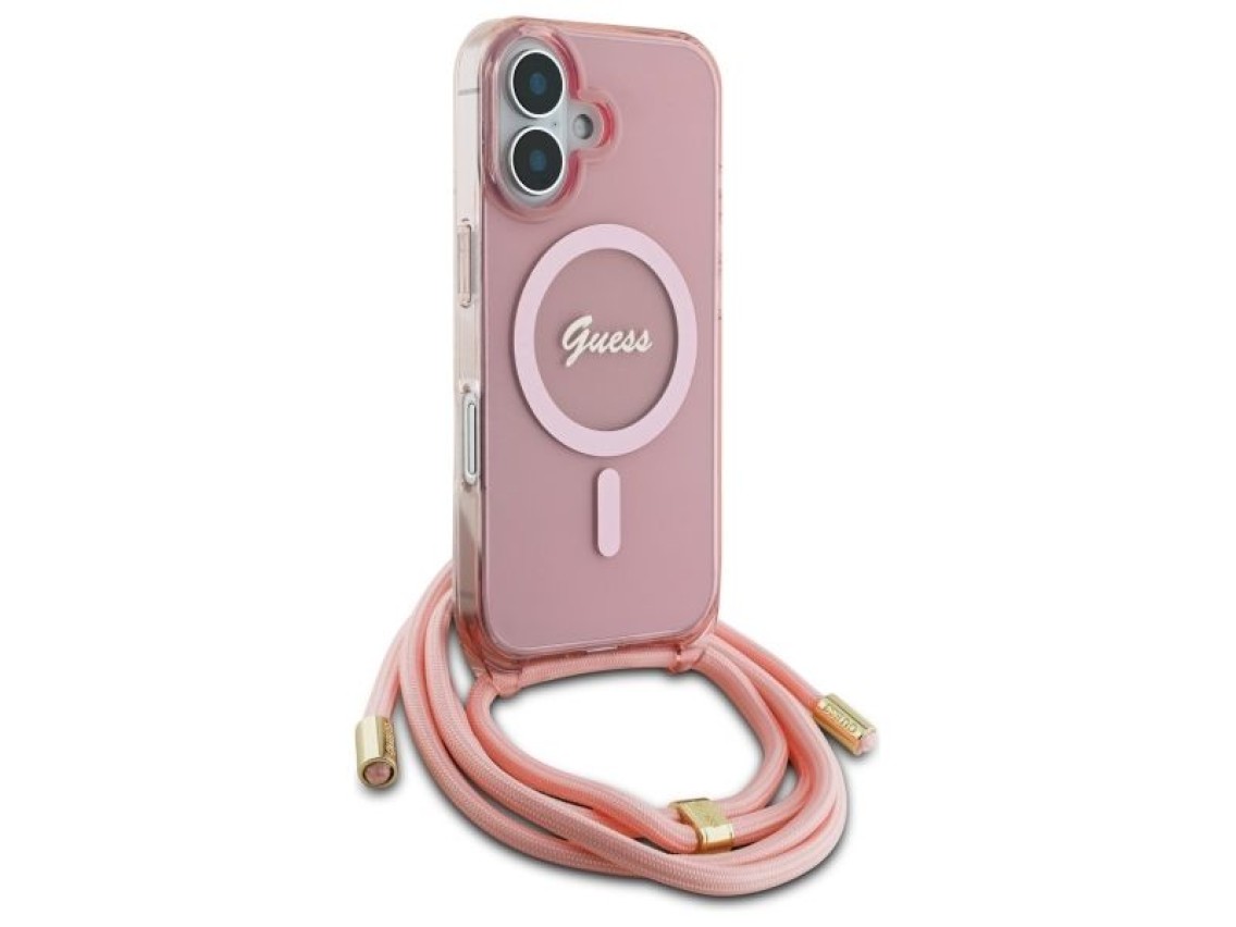 Funda Guess Crossbody Cord Script para iPhone 16 MagSafe - Rosa