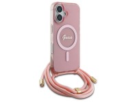 Funda Guess Crossbody Cord Script para iPhone 16 MagSafe - Rosa