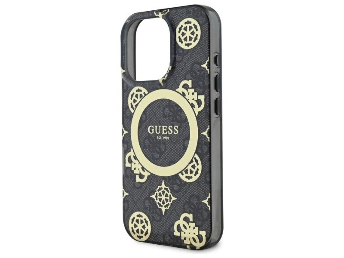 Capa MagSafe Guess IML Peony On 4G Background para iPhone 16 Pro Max - Preta