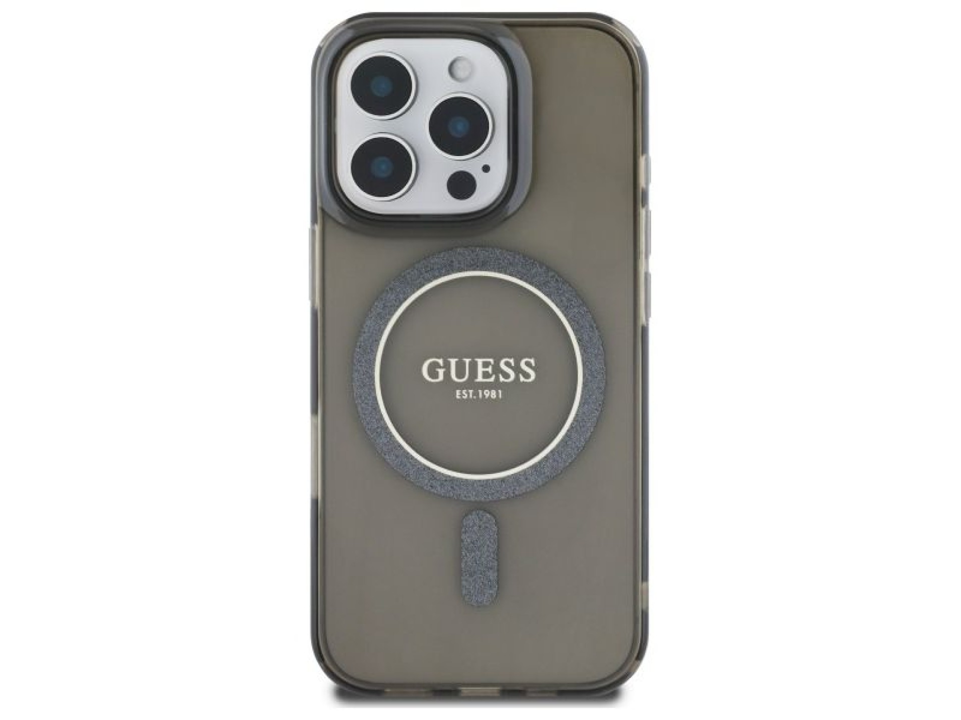Capa Guess IML Glitter Circle MagSafe para iPhone 16 Pro - preta