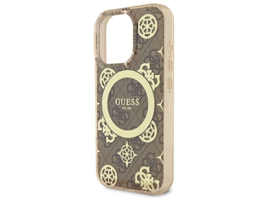 Guess IML Peony On 4G Background MagSafe Case for iPhone 16 Pro Max - Brown