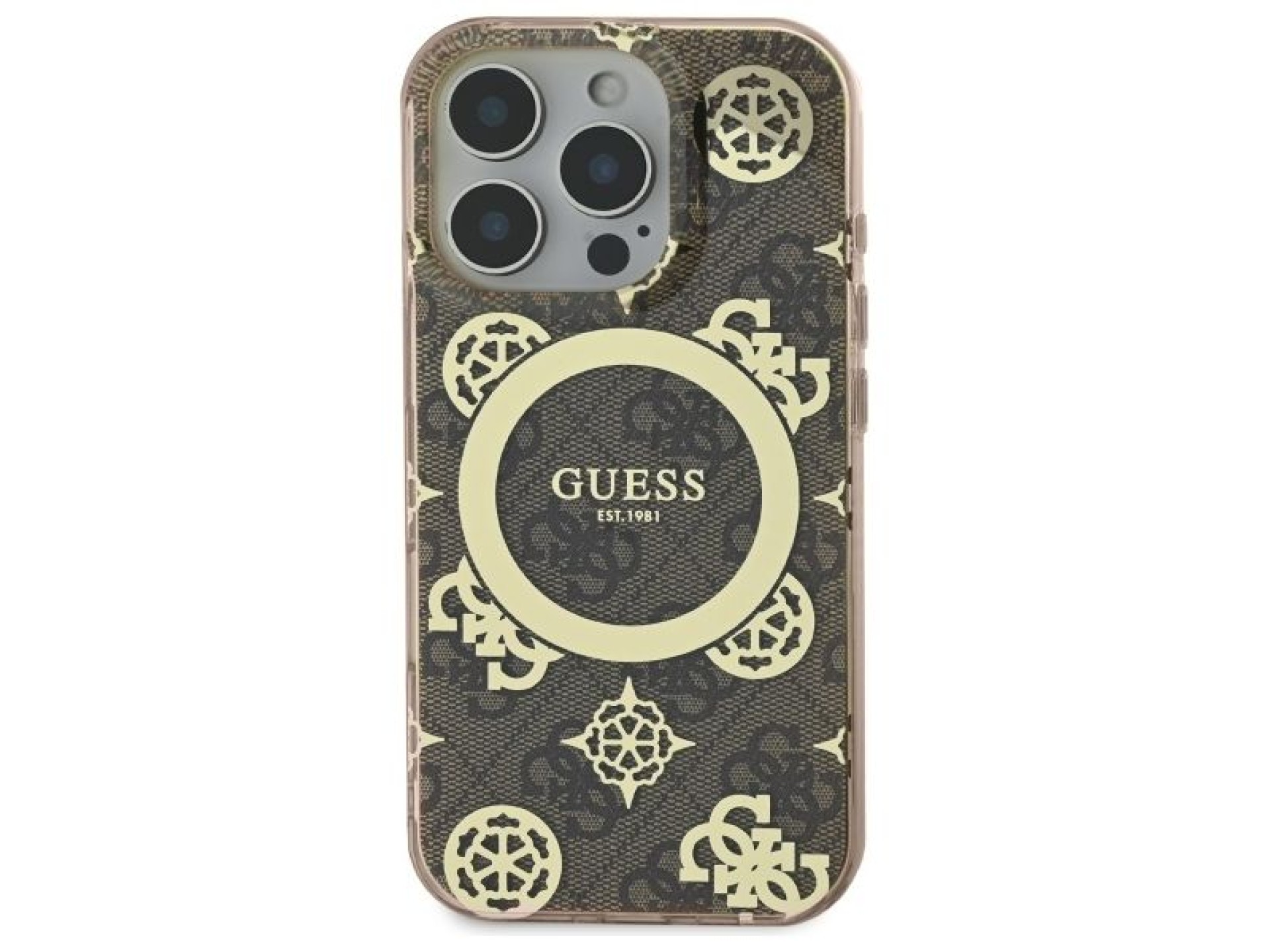 Guess IML Peony On 4G Background MagSafe Case for iPhone 16 Pro Max - Brown