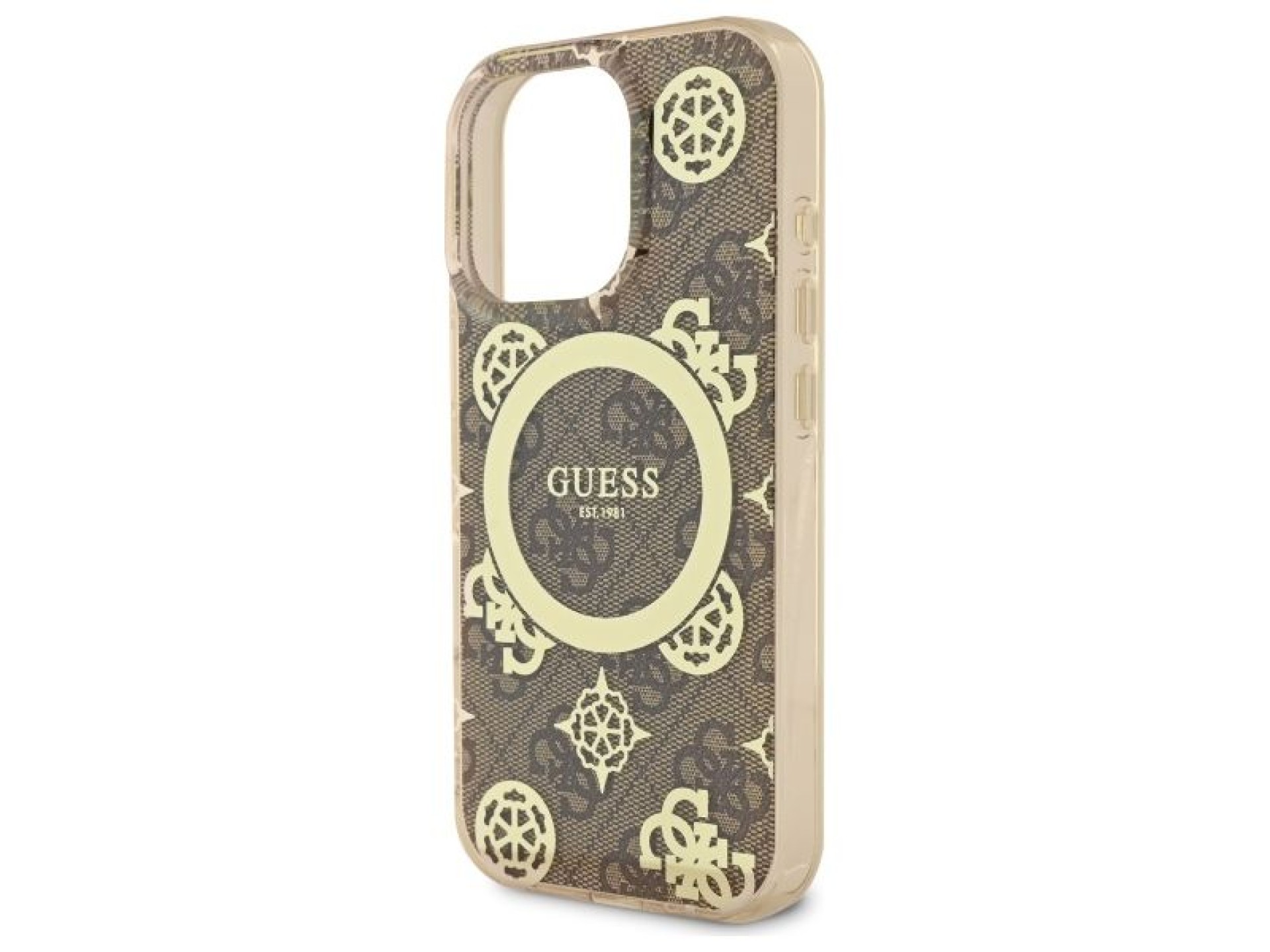 Guess IML Peony On 4G Background MagSafe Case for iPhone 16 Pro Max - Brown