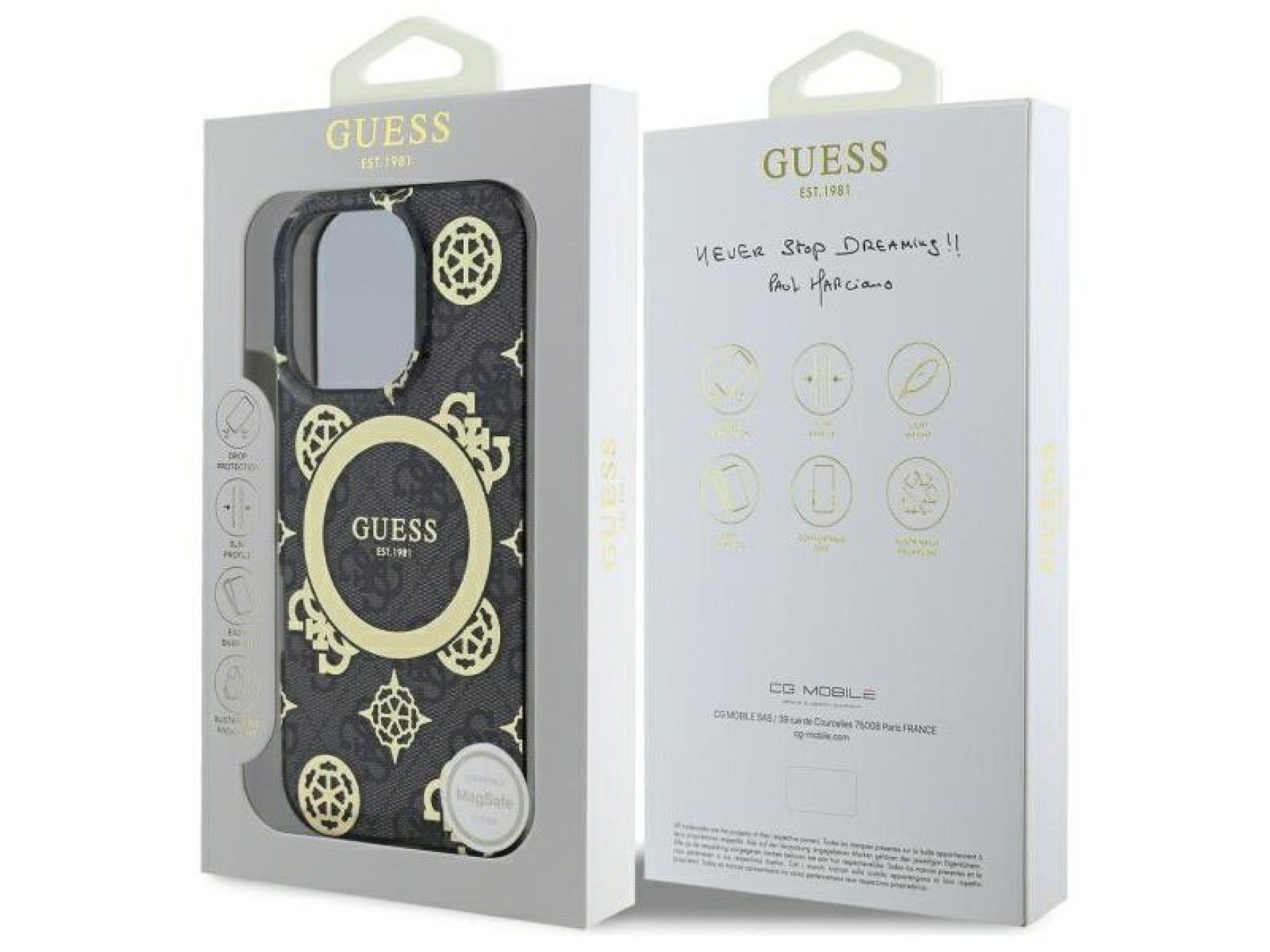 Capa MagSafe Guess IML Peony On 4G Background para iPhone 16 Pro Max - Preta