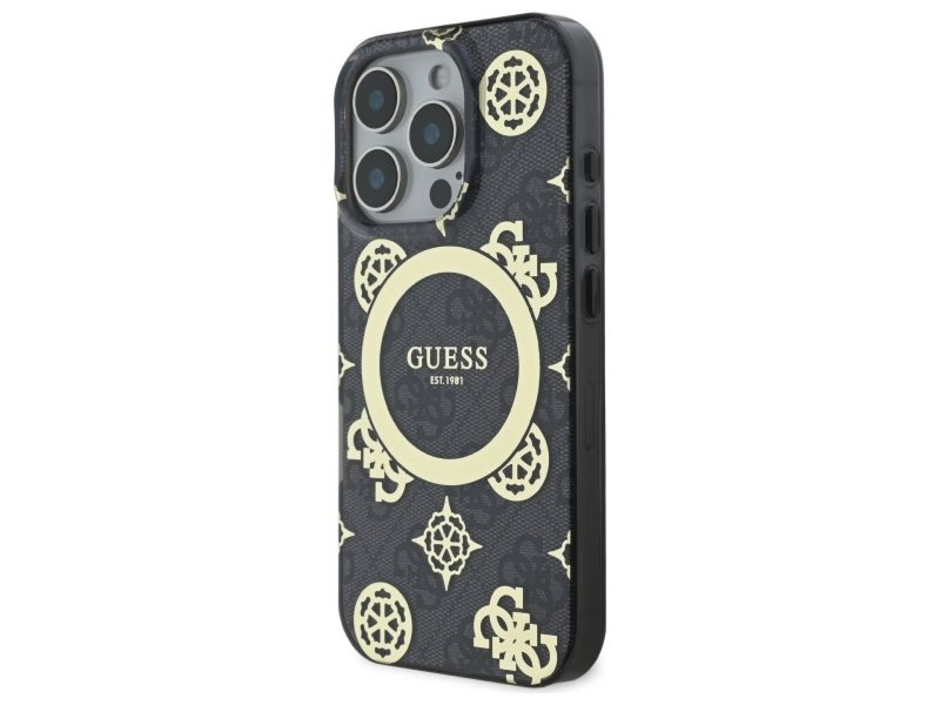 Capa MagSafe Guess IML Peony On 4G Background para iPhone 16 Pro Max - Preta