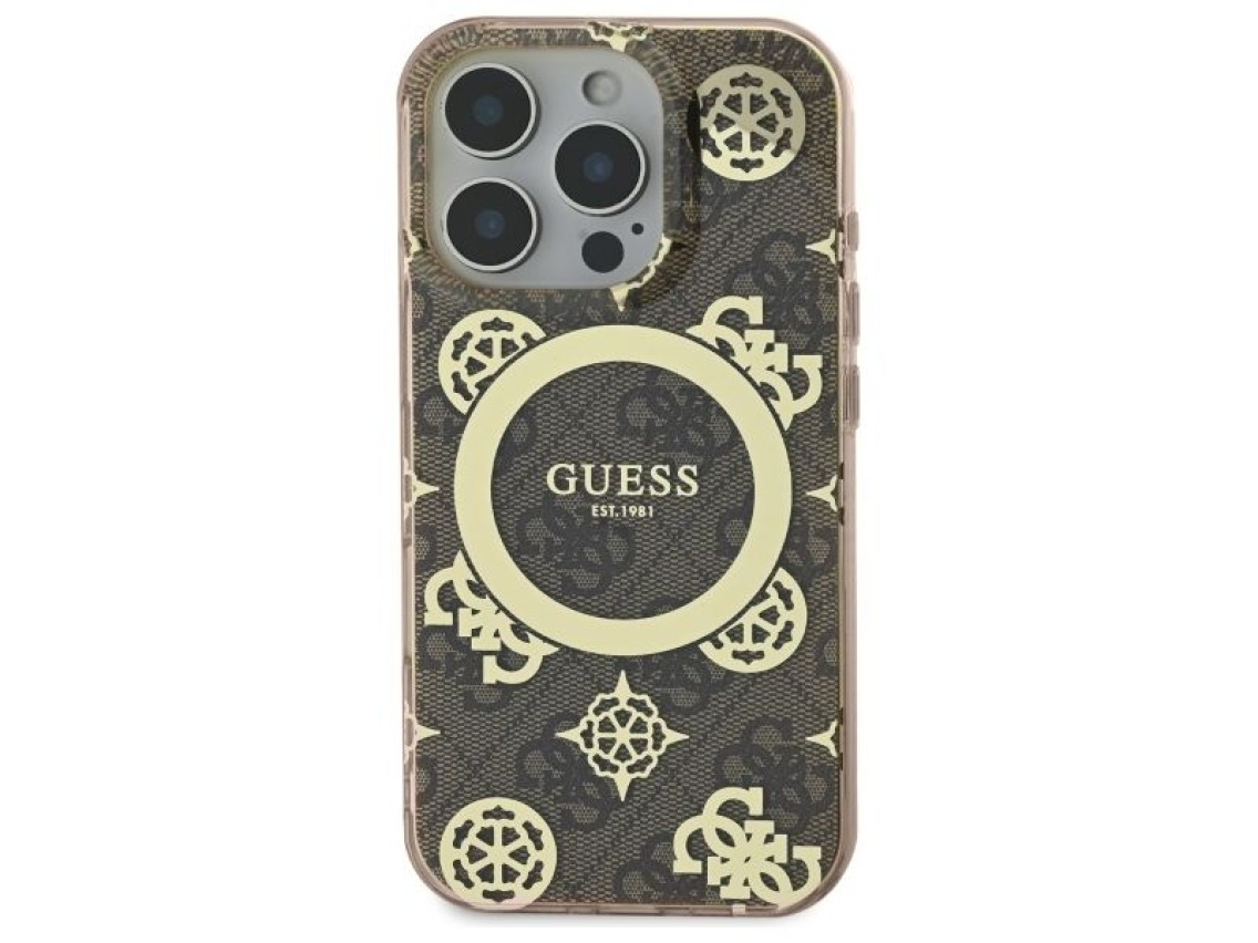 Guess IML Peony On 4G Background MagSafe Case for iPhone 16 Pro Max - Brown