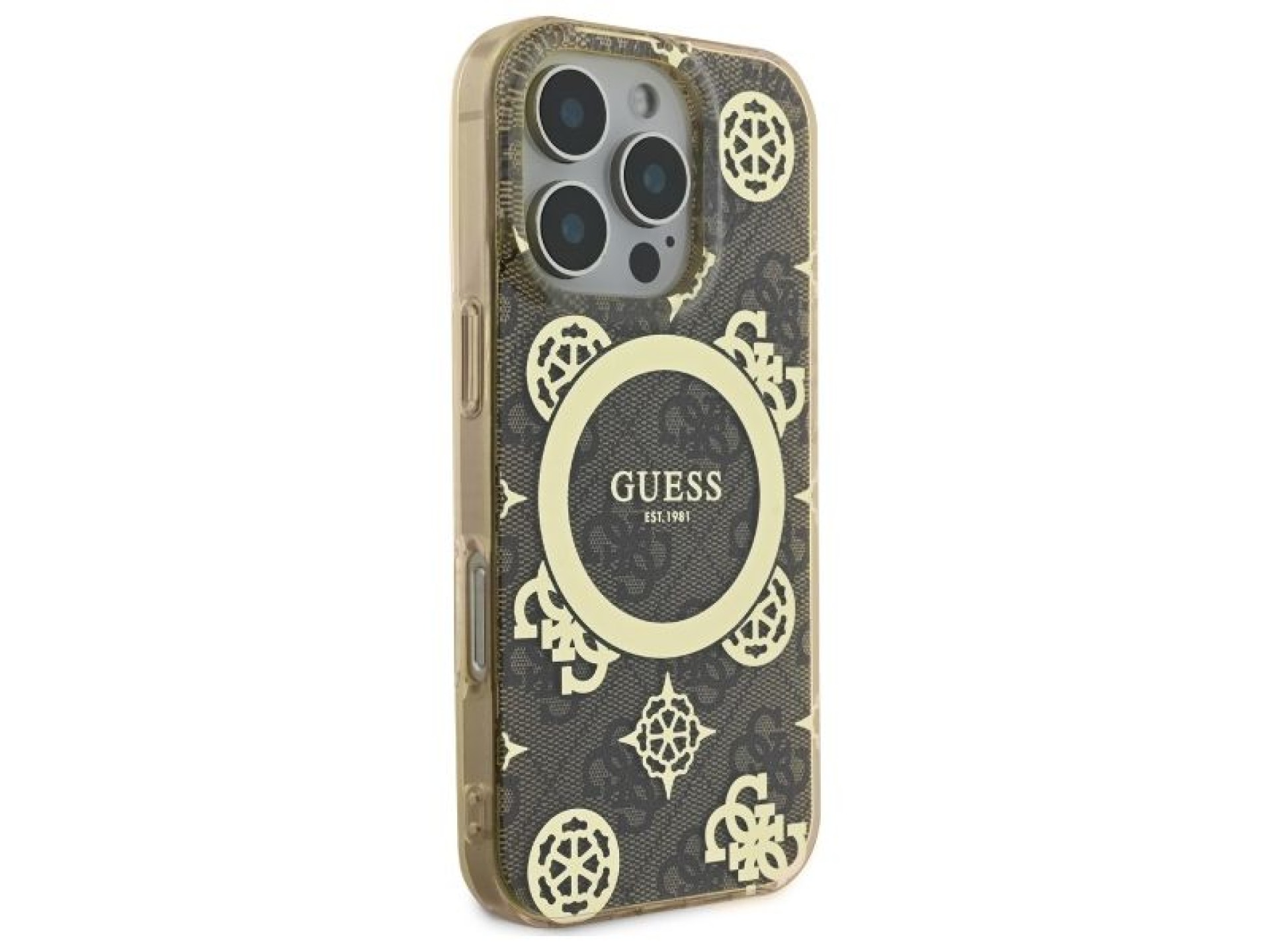 Guess IML Peony On 4G Background MagSafe Case for iPhone 16 Pro Max - Brown