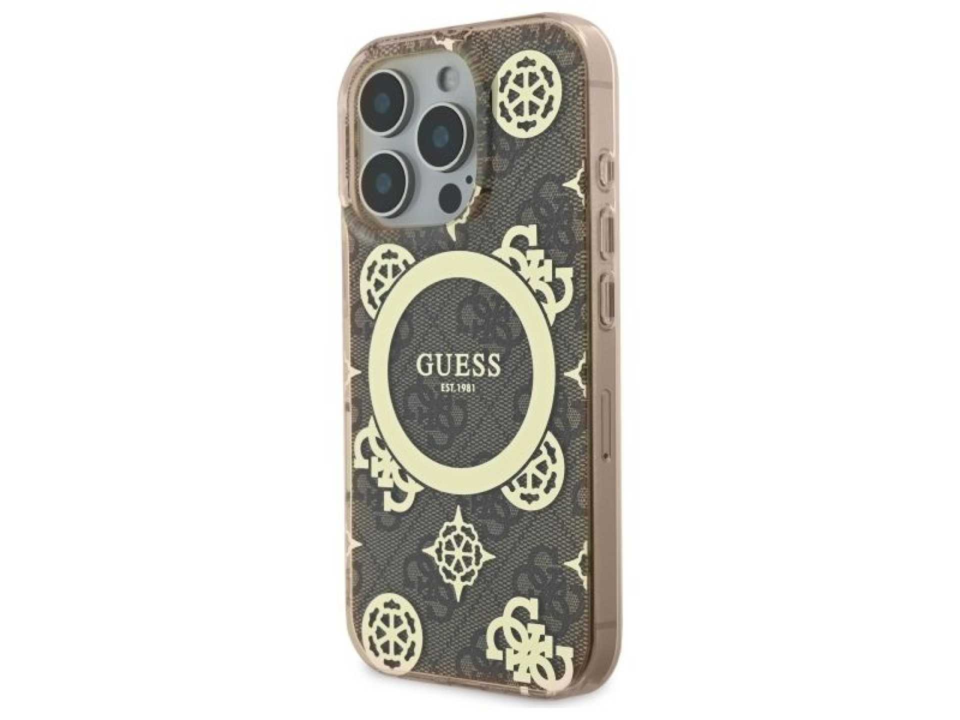Guess IML Peony On 4G Background MagSafe Case for iPhone 16 Pro Max - Brown