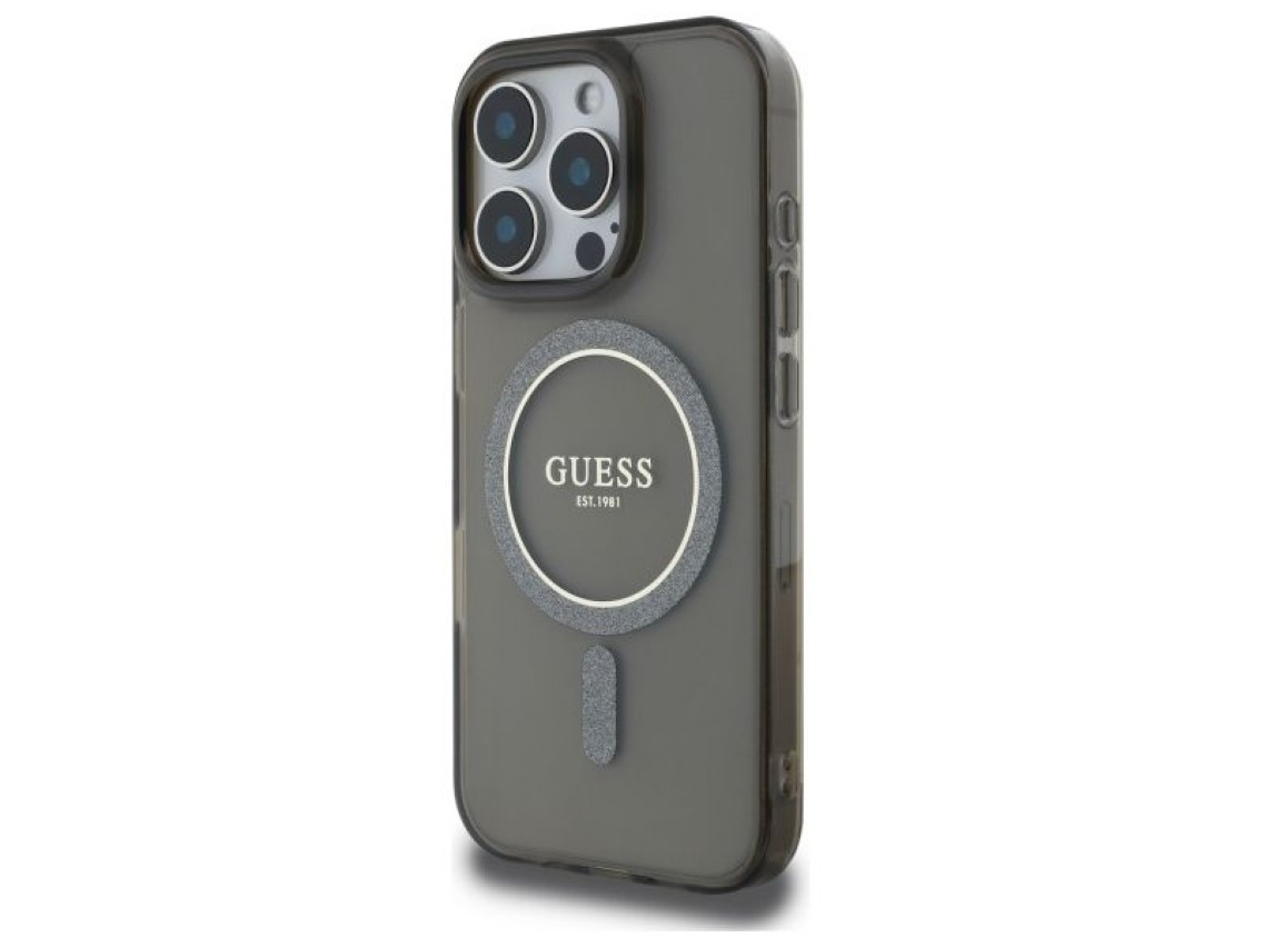 Capa Guess IML Glitter Circle MagSafe para iPhone 16 Pro - preta
