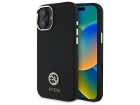 Capa Guess de silicone com logo e detalhes em strass para iPhone 16 - Preta Capa Guess de silicone com logo e detalhes em strass para iPhone 16 - Preta
