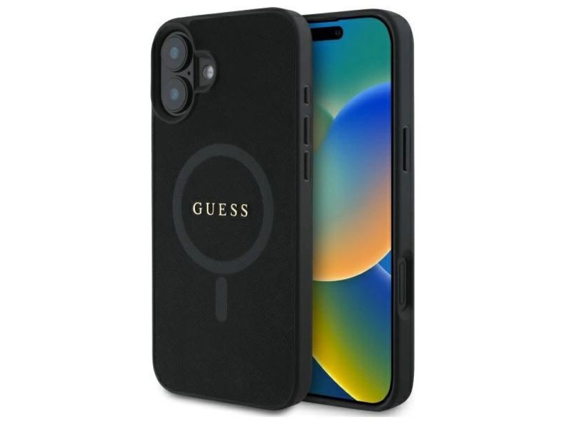Guess Saffiano Classic Logo MagSafe case for iPhone 16 - black
