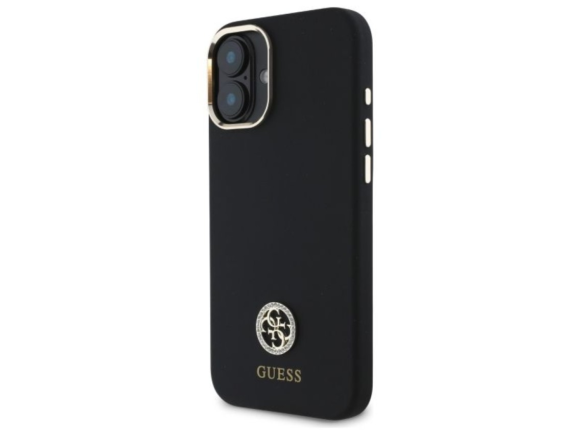 Capa Guess de silicone com logo e detalhes em strass para iPhone 16 - Preta