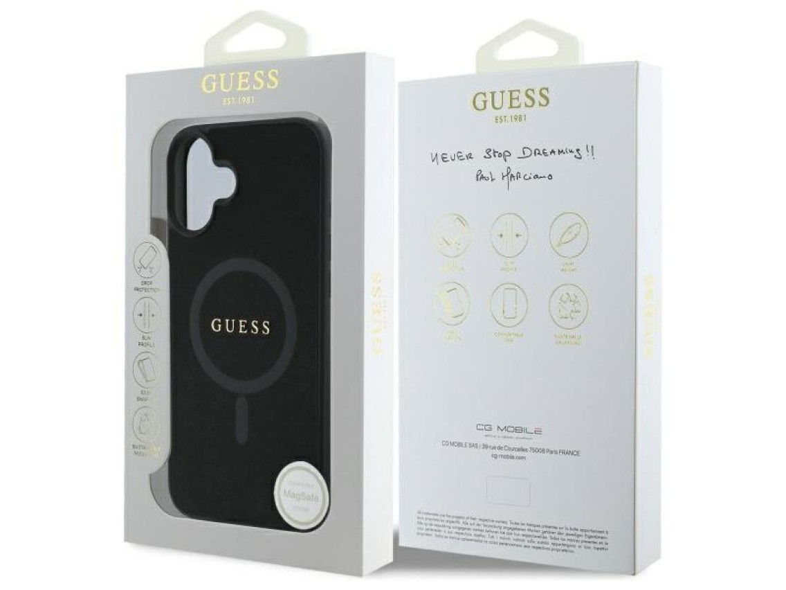 Guess Saffiano Classic Logo MagSafe case for iPhone 16 - black