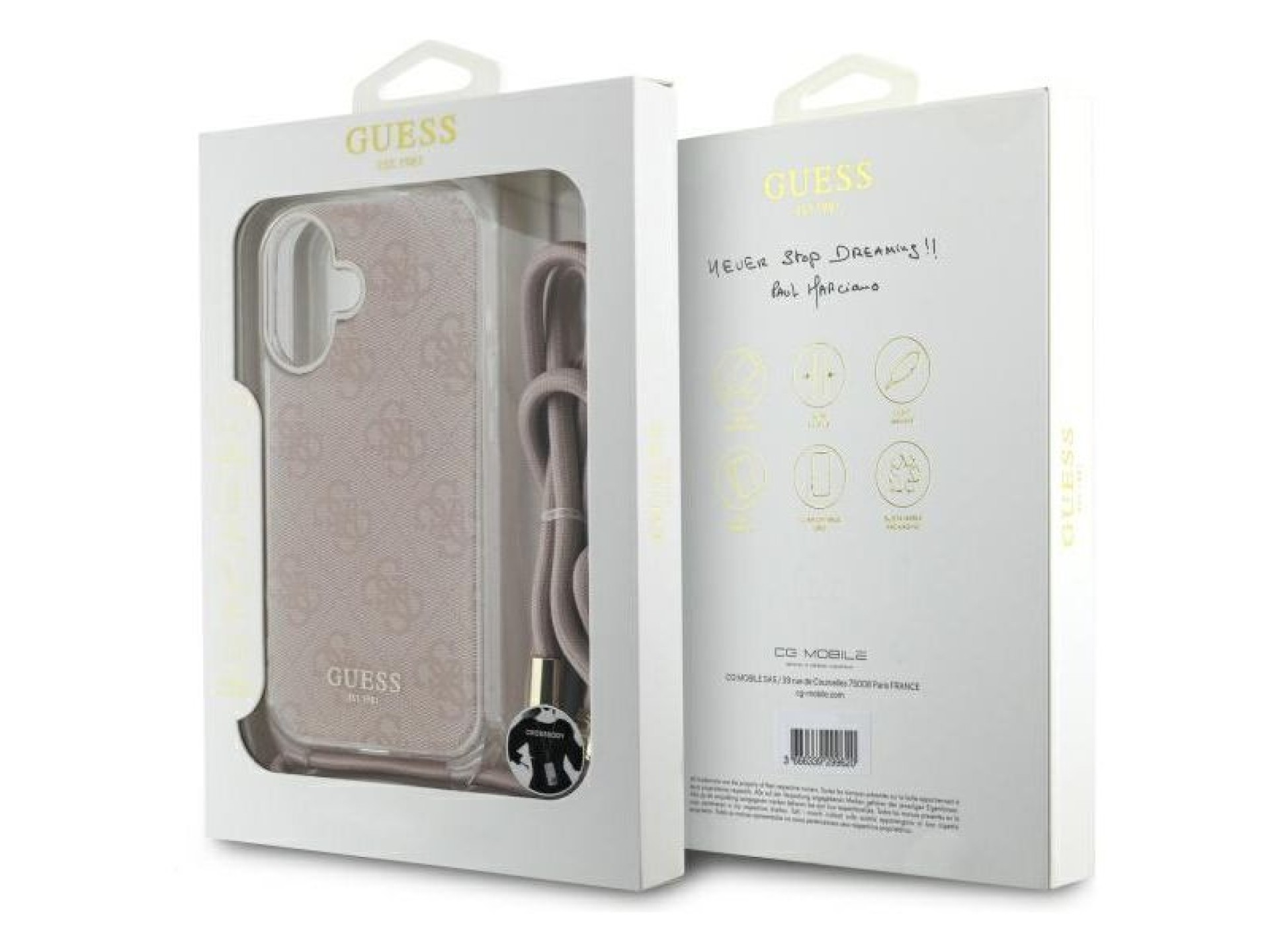 Capa Guess Crossbody Cord 4G Print para iPhone 16 - Rosa