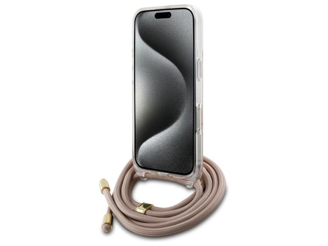 Capa Guess Crossbody Cord 4G Print para iPhone 16 - Rosa
