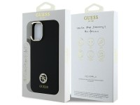 Capa Guess de silicone com logo e detalhes em strass para iPhone 16 - Preta Capa Guess de silicone com logo e detalhes em strass para iPhone 16 - Preta