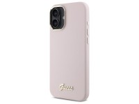 Guess Silicone Script Metal Logo & Frame iPhone 16 Case - Pink Guess Silicone Script Metal Logo & Frame iPhone 16 Case - Pink