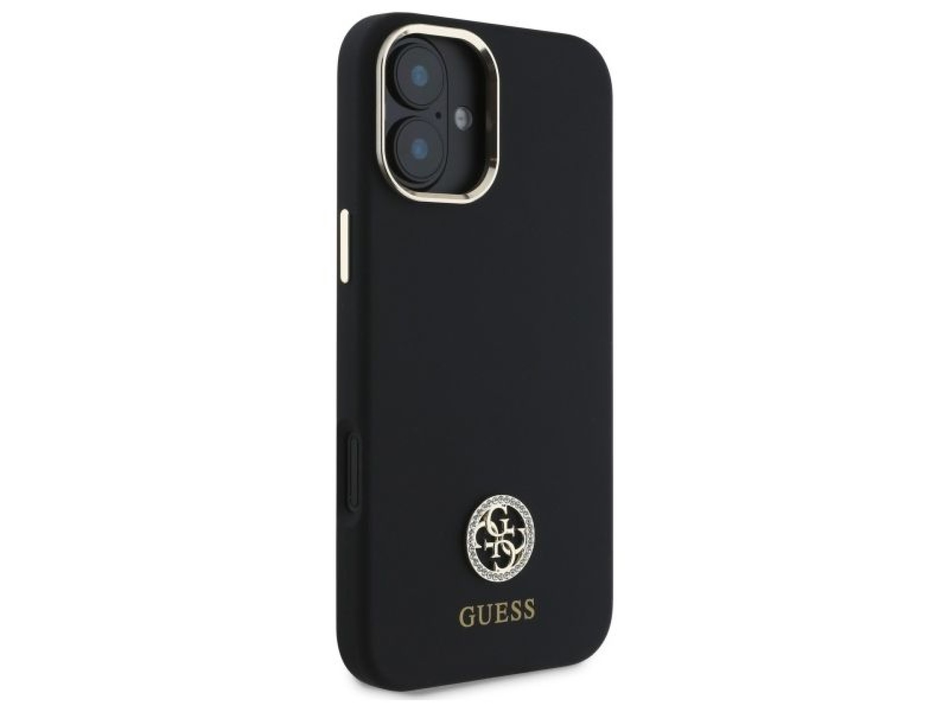 Capa Guess de silicone com logo e detalhes em strass para iPhone 16 - Preta