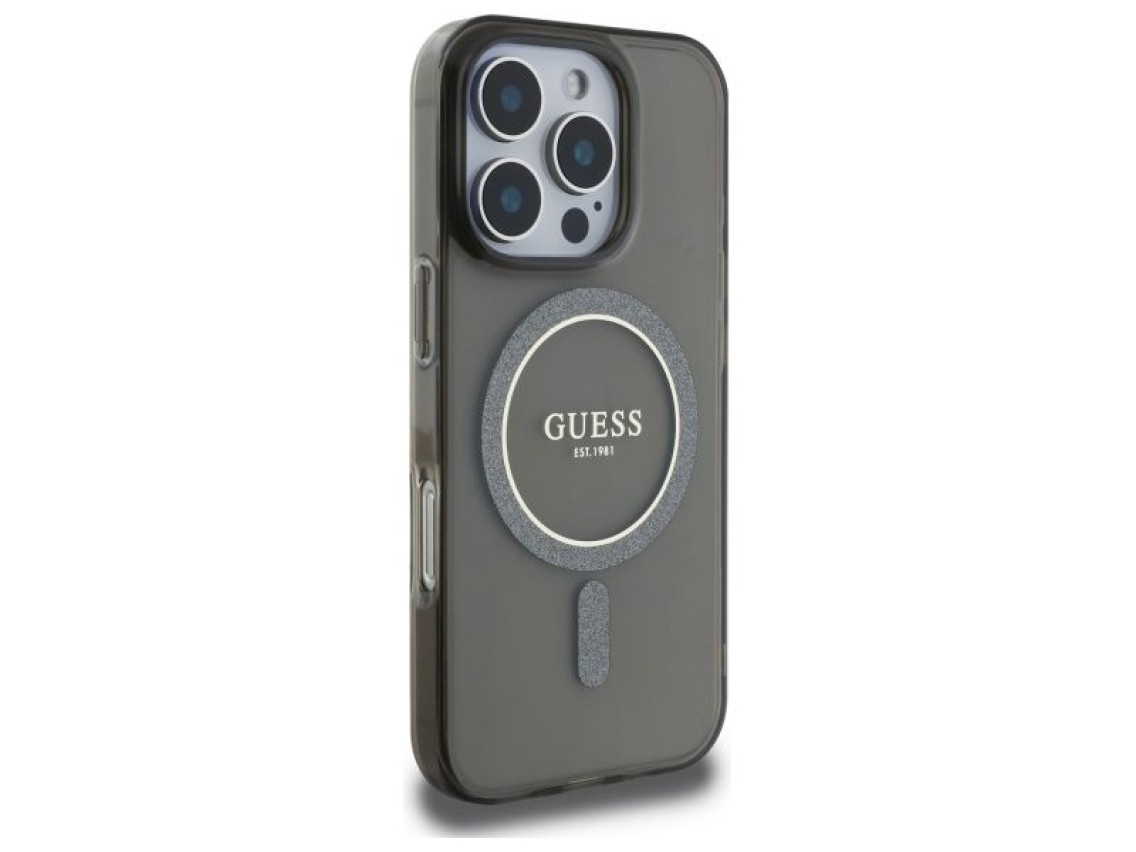 Capa Guess IML Glitter Circle MagSafe para iPhone 16 Pro - preta
