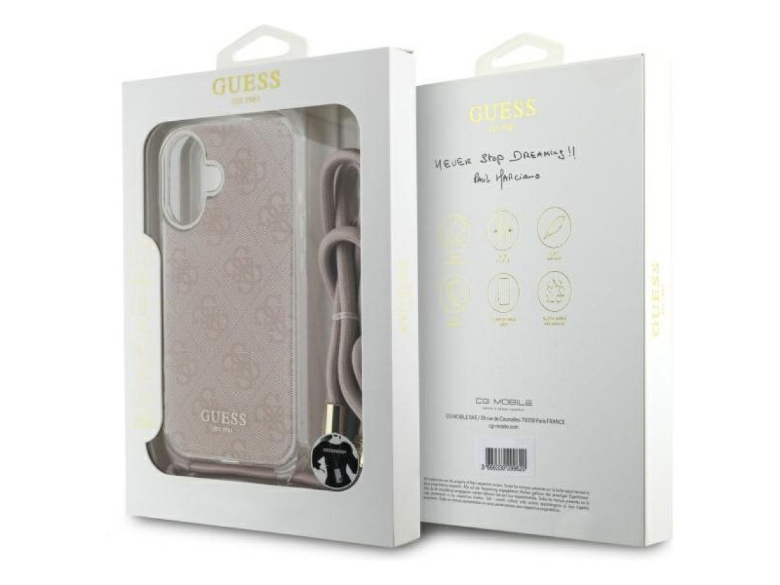 Capa Guess Crossbody Cord 4G Print para iPhone 16 - Rosa