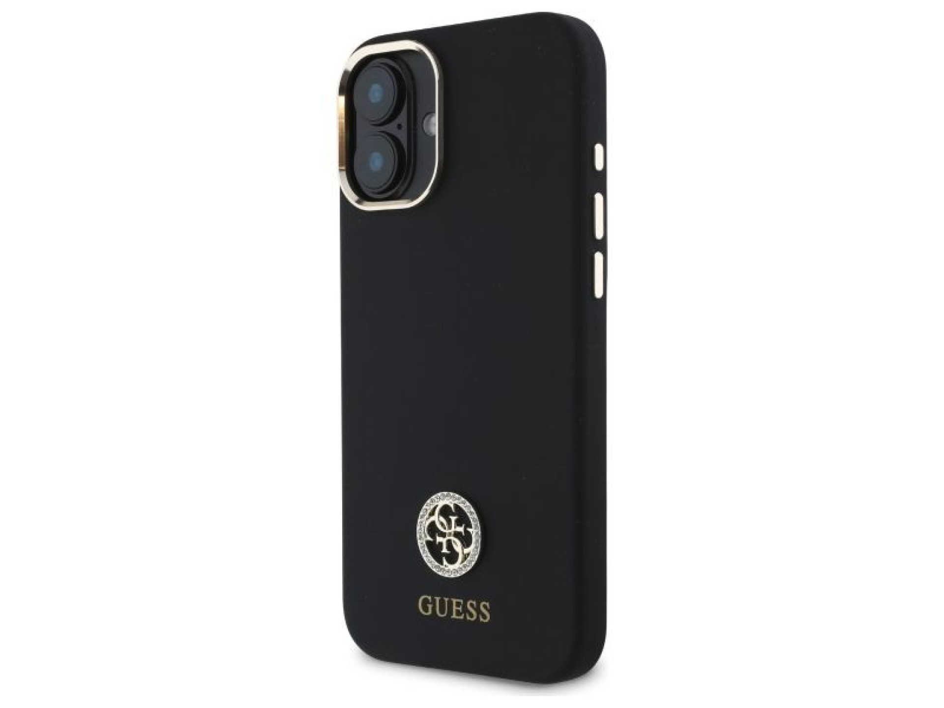 Capa Guess de silicone com logo e detalhes em strass para iPhone 16 - Preta
