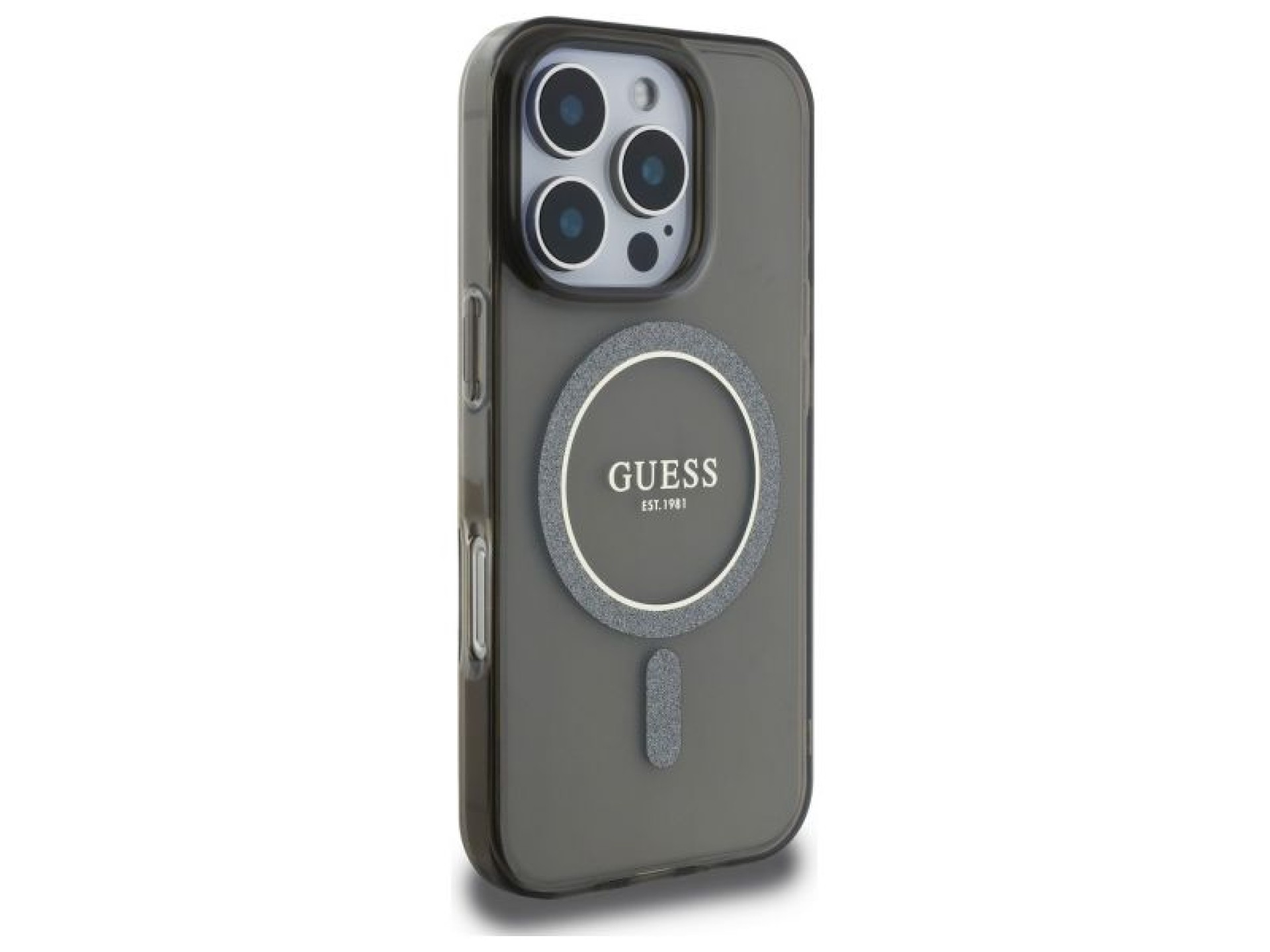 Capa Guess IML Glitter Circle MagSafe para iPhone 16 Pro - preta