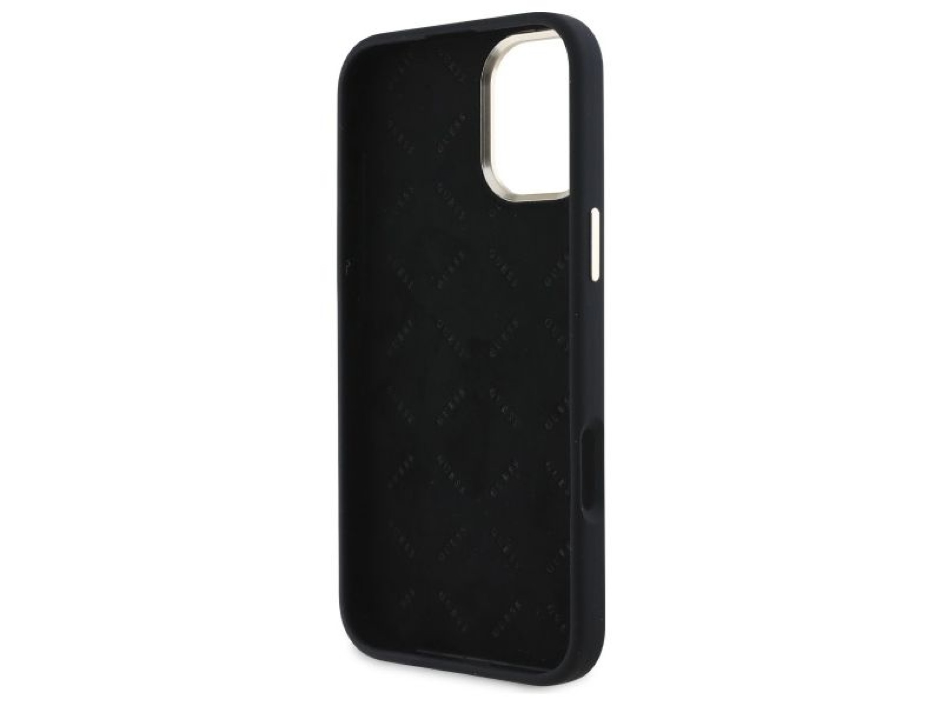 Capa Guess de silicone com logo e detalhes em strass para iPhone 16 - Preta