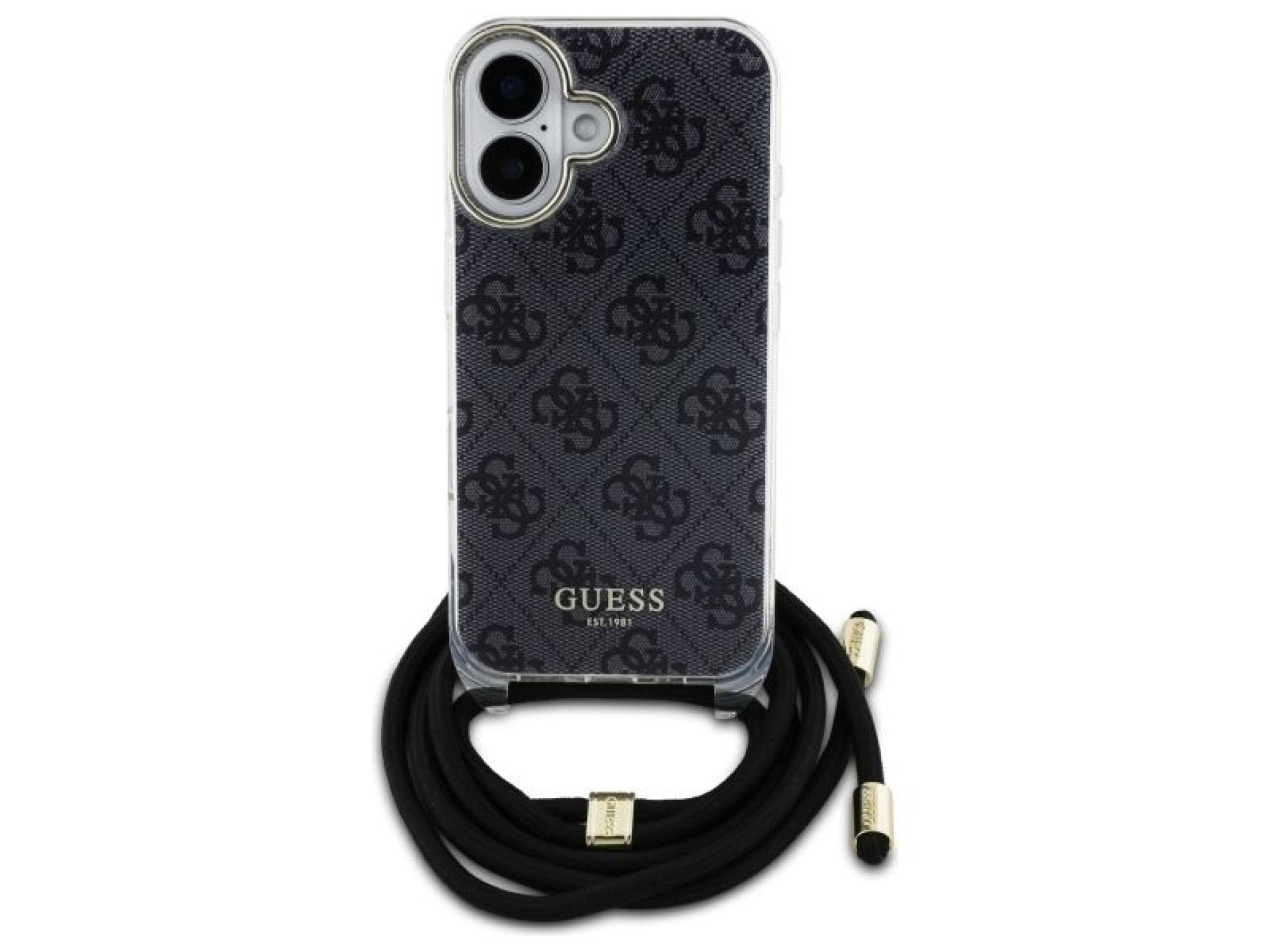 Capa Guess Crossbody Cord 4G Print para iPhone 16 - Preta