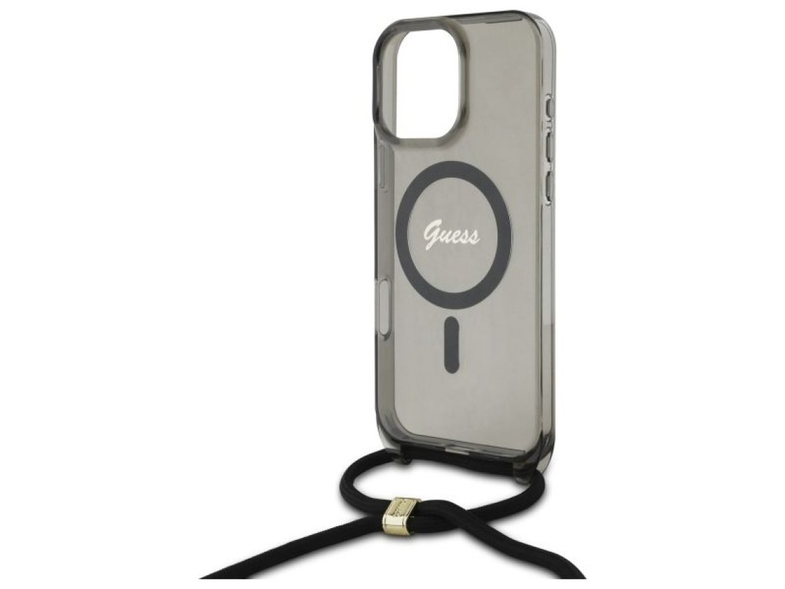 Capa Guess Crossbody Cord Script MagSafe para iPhone 16 Pro - Preta