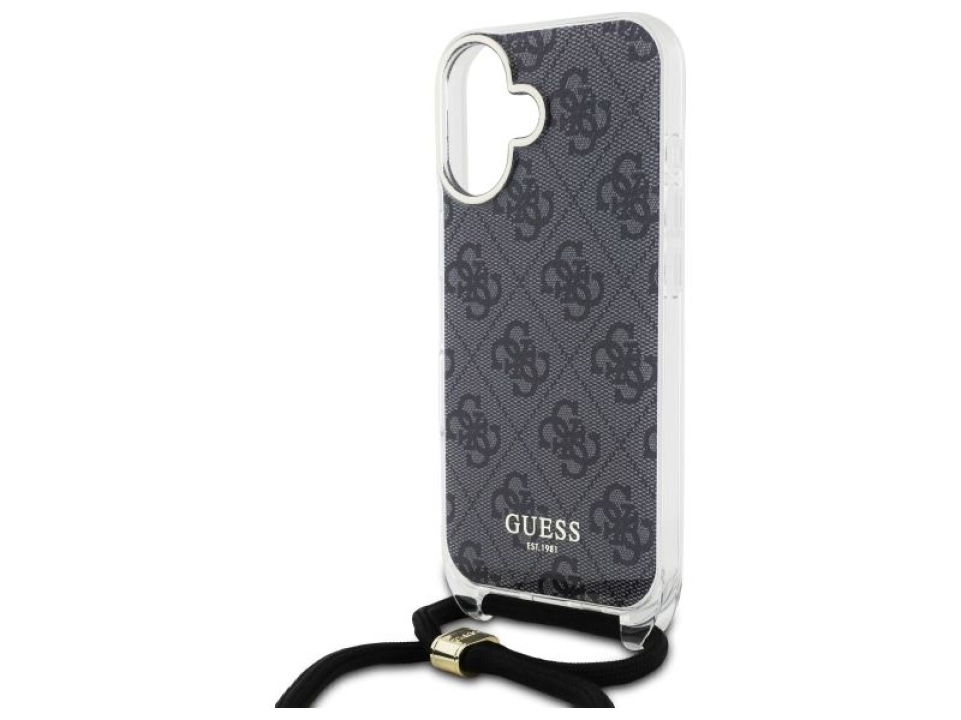 Capa Guess Crossbody Cord 4G Print para iPhone 16 - Preta