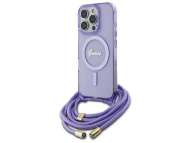 Funda Guess Crossbody Cord Script MagSafe para iPhone 16 Pro Max - Morada Funda Guess Crossbody Cord Script MagSafe para iPhone 16 Pro Max - Morada