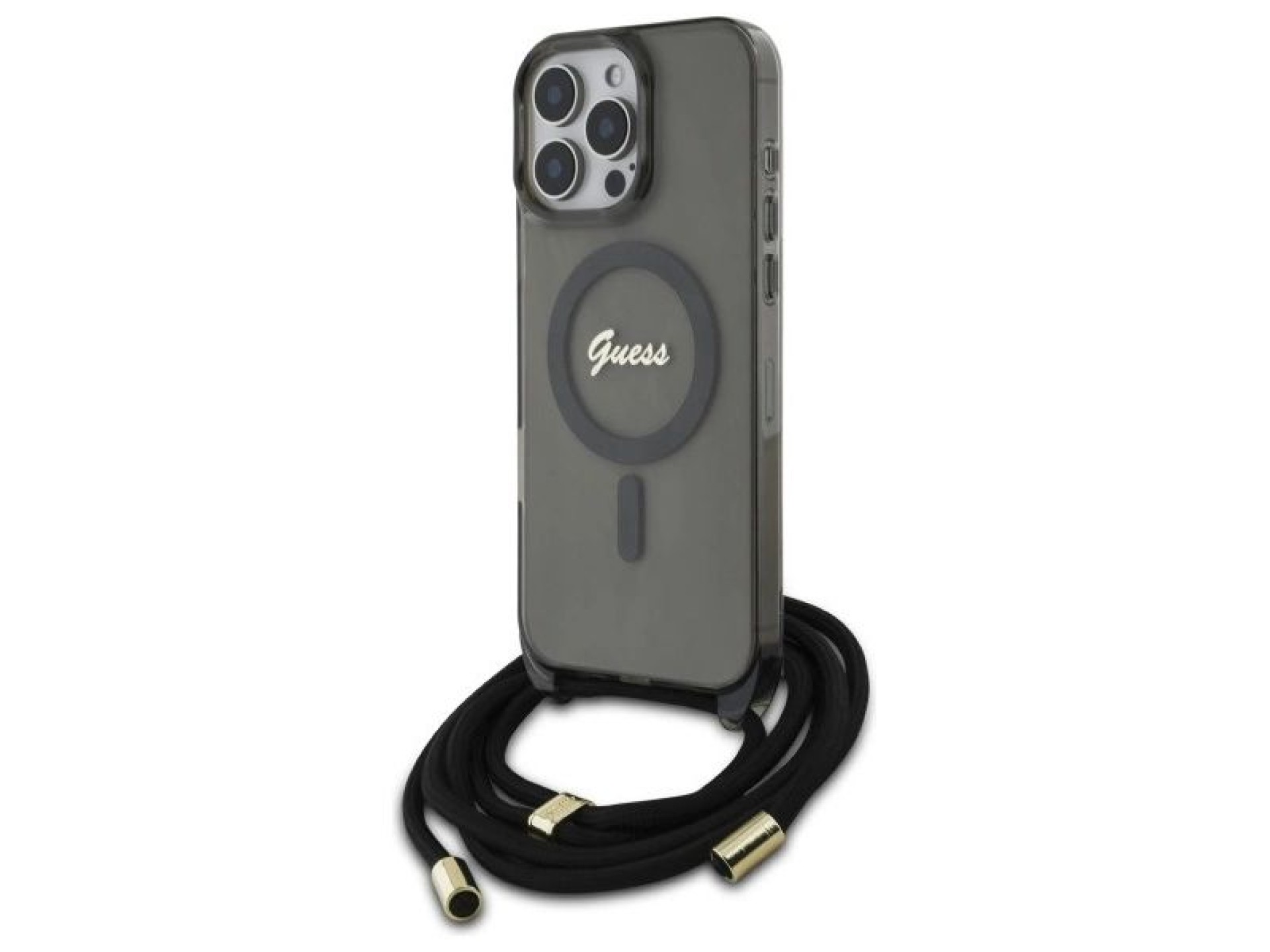 Funda Guess Crossbody Cord Script MagSafe para iPhone 16 Pro Max - Negra