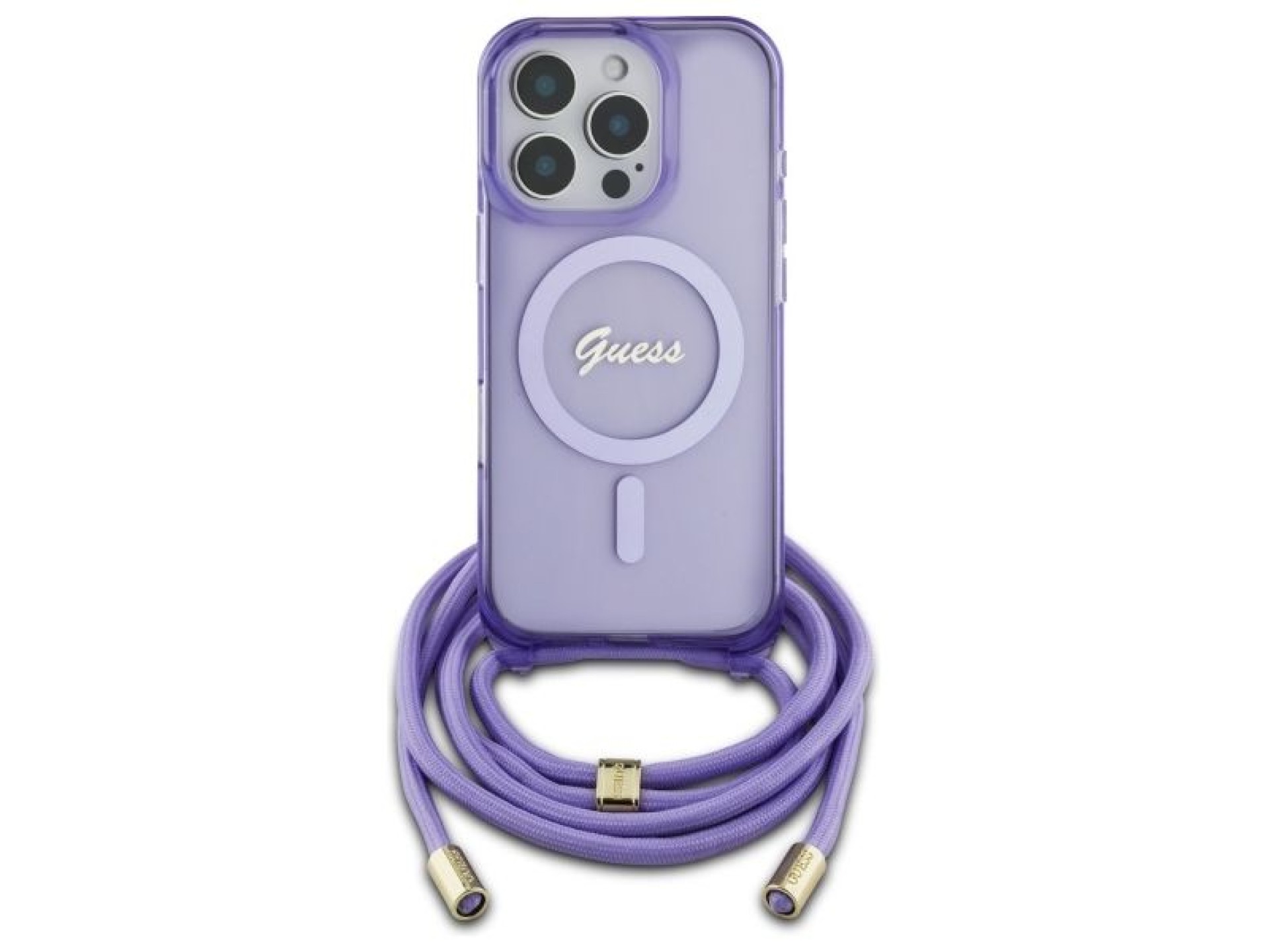 Guess Crossbody Cord Script MagSafe Case for iPhone 16 Pro - Purple