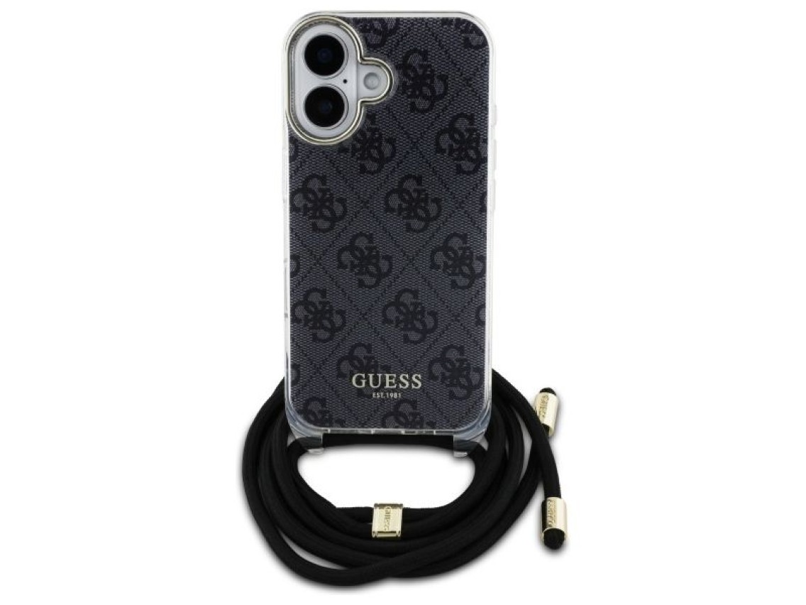 Capa Guess Crossbody Cord 4G Print para iPhone 16 - Preta