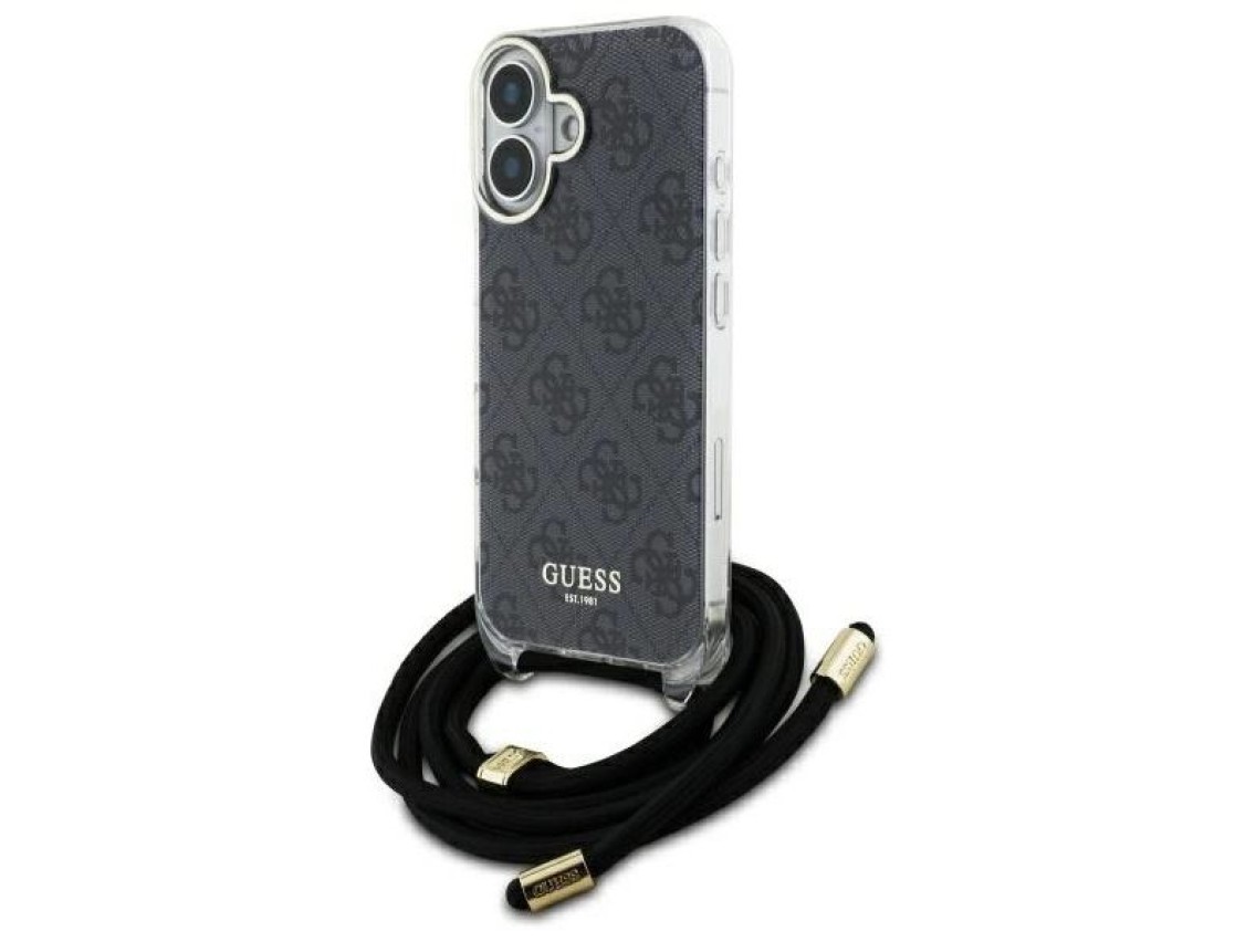 Capa Guess Crossbody Cord 4G Print para iPhone 16 - Preta