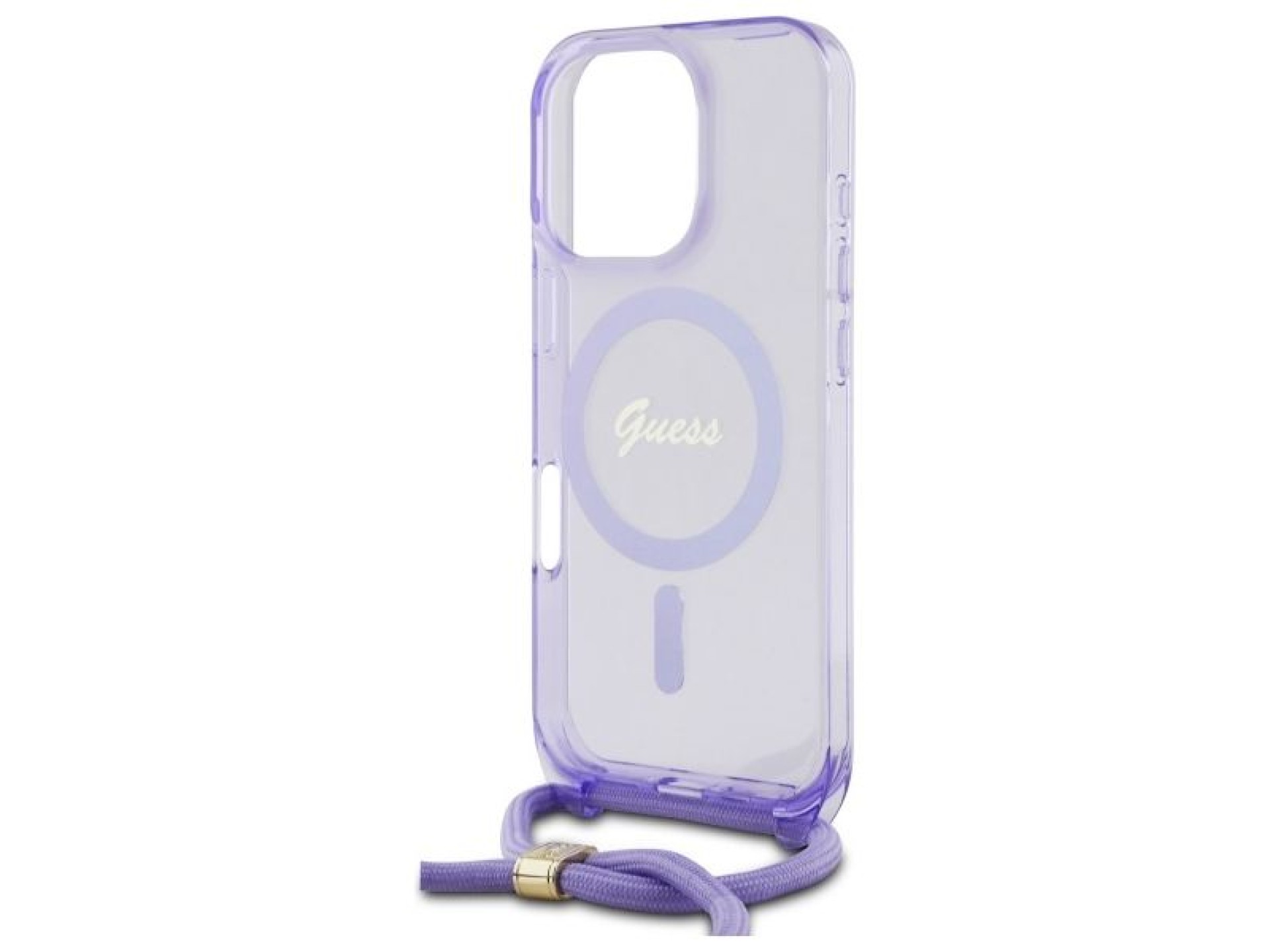 Capa Guess Crossbody Cord Script MagSafe para iPhone 16 Pro Max - Roxa